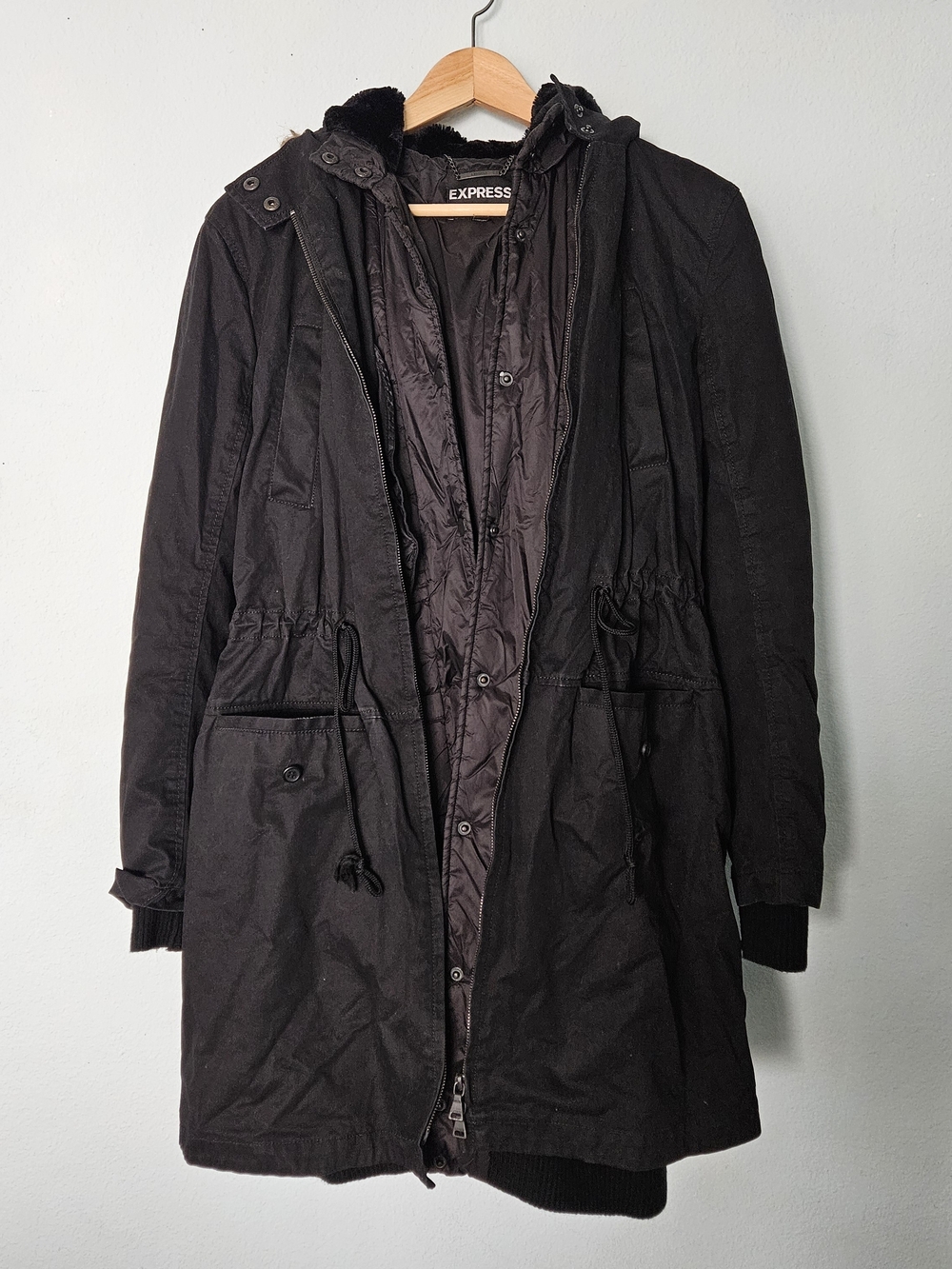 Express Black Hooded Parka Coat